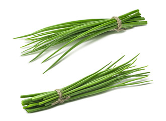 Scallion green spring onion bunch double isolated