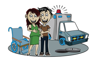 a baby on the way  to the hospital vector illustrations