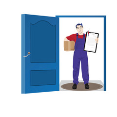  delivery man at front door Cartoon vector