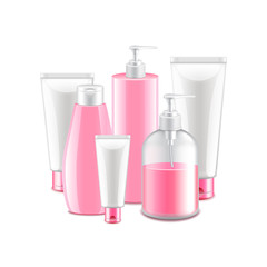 Pink cosmetic collection isolated on white vector