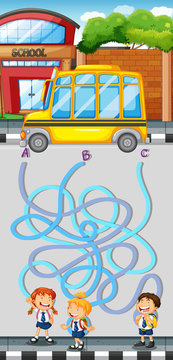 Maze game with students and school bus
