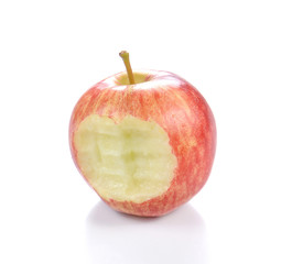 Red apple Apple with  bite on white background.