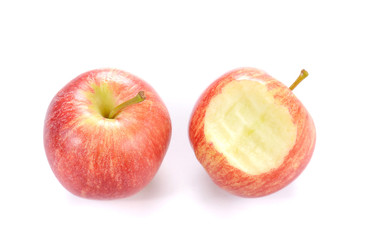 Red apple Apple with  bite on white background.