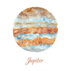 Planet Jupiter. Watercolor illustration isolated on white background