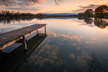 Sonnenuntergang mit Steg im Harz Wernigerode