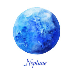 Planet Neptune. Watercolor illustration isolated on white background