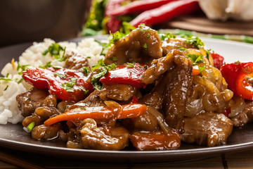 Chinese sticky pork sirloin roasted with a sweet and savory sauc