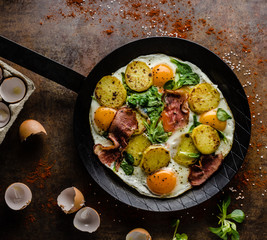 Rustic omelette fried eggs