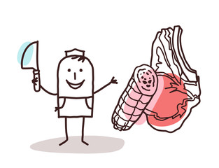 cartoon food retailer - butcher and meat