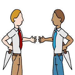 Fototapeta premium businessman and shake back stabbing