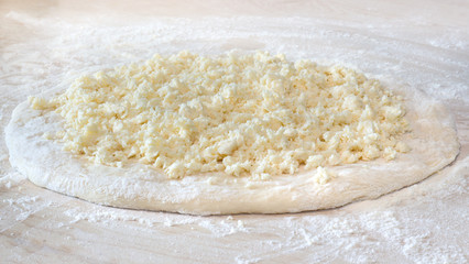 dough and cheese for khachapuri, Georgian food.
