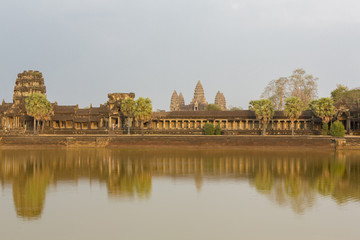 Naklejka premium Angkor Wat temple with water reflection, Unesco site in Cambodia