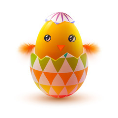 Realistic Easter egg and chicken. Vector illustration.