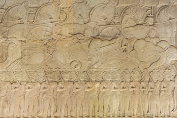 Wall Carving at Prasat Bayon Temple In Angkor Thom, Cambodia