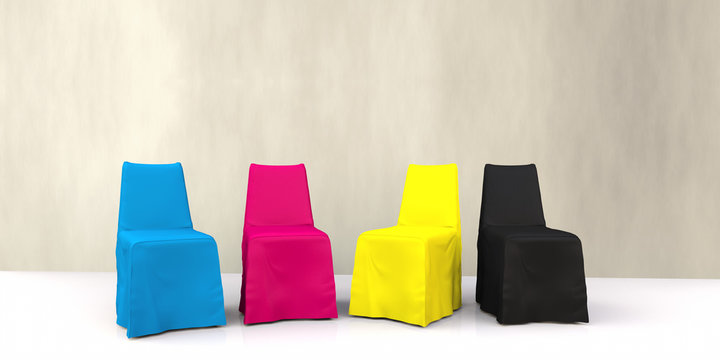 3D CMYK covered chairs