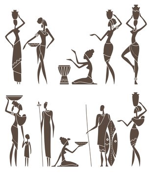 Silhouettes of native African men and women