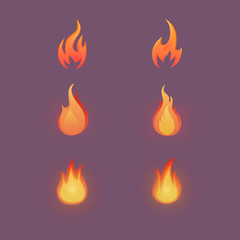 Flame icon set. Cartoon illustration. Vector