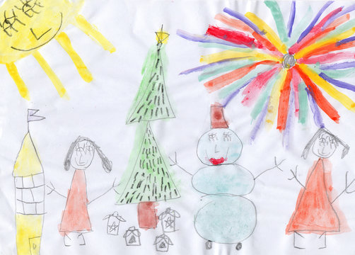 child's drawing new year
