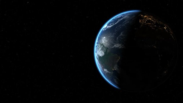 Earth globe spinning and rotating in a 360° loop animation. Realistic sun light. Clip contains earth, globe, space, clouds, water, planet, animation, orbit, world, revolution. Images from NASA.