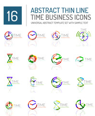 Geometric clock and time icon set