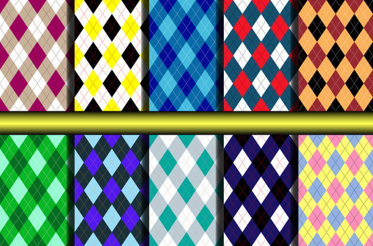 Set of ten seamless argyle patterns.