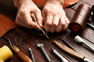 Man working with leather