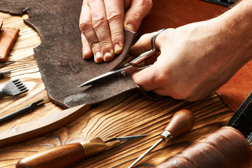 Man working with leather