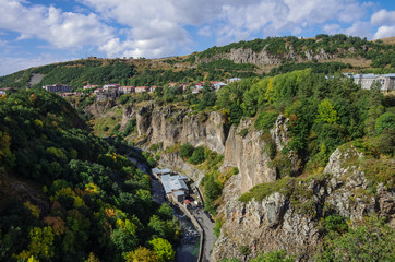 Fototapeta na wymiar View of mountain and spa city Jermuk and canyon of Arpa river. Armenia