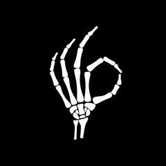 White okay hand bone in black background