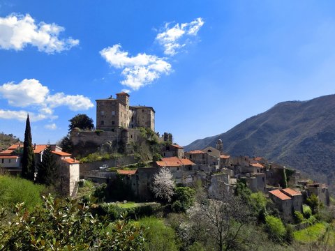 Abandoned Italian village of Balestrino on beautiful spring day - landscape color photo