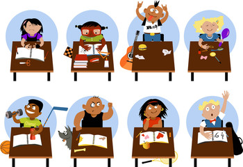Set of diverse school children characters, isolated on white, EPS 8 vector illustration