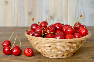 Sweet cherries in the basket