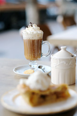 Latte and pie outdoors