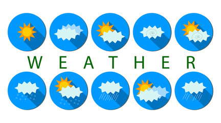 Set of flat weather icons with long shadow