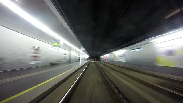 4K footage of a Vienese Underground tram going along its rail