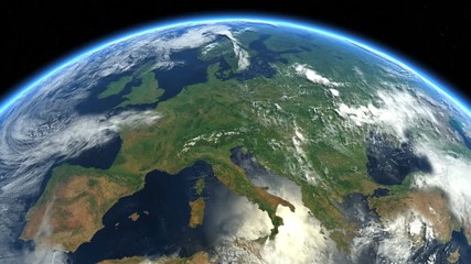 Europe, the European states from space. Clip contains earth, europe, rotation, space, map, globe, satellite, planet, european, european union. Images from NASA. - Powered by Adobe