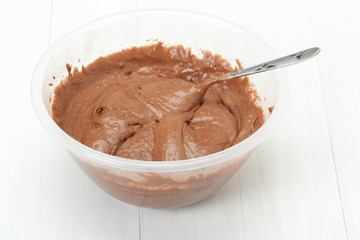 Liquid Dough. Chocolate Cupcake, Cake Or Muffin Cooking Process.