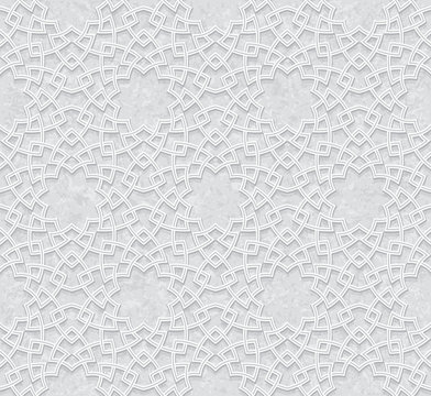 Arabesque Pattern with Grunge Light Grey Background, Vector Illustration