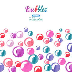 Watercolor bubbles background. Colorful bubbles isolated on white. Vector illustration. 