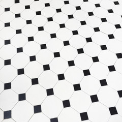 Black and white ceramic tiles floor