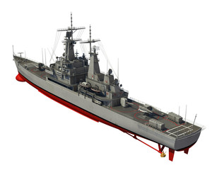 American Modern Warship Over White Background