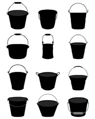 Black silhouettes of garden pail, vector