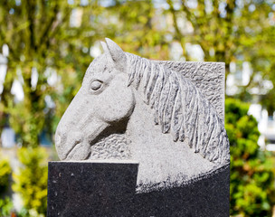 Pferdekopf auf dem Grabstein