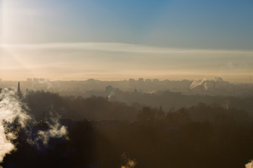View from town height in winter morning