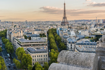 Fototapeta premium Paris view from Arc de Triomphe de l'Etoile on Sunset. France.