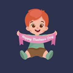 Vector illustraion greeting cart baby boy Happy Mothers Day