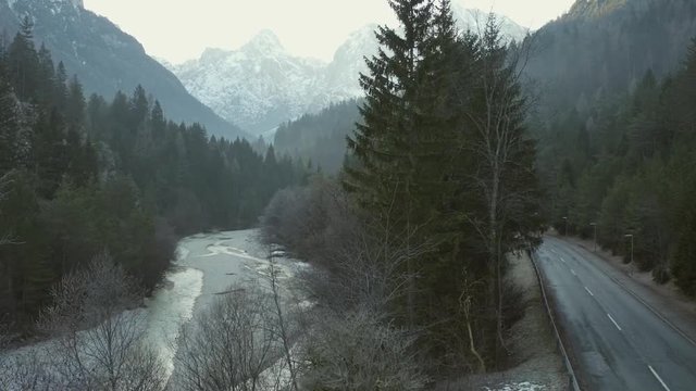 Aerial view of a small Alp river