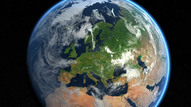 Zoom to Europe. The European states from space. Clip contains earth, europe, zoom, space, map, globe, satellite, planet, european, european union. Images from NASA.