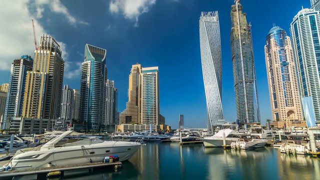 View of Dubai Marina tallest Towers in Duba timelapse hyperlapse