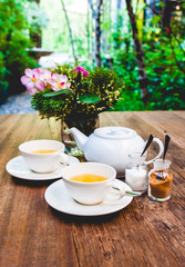 Set of tea on a wood